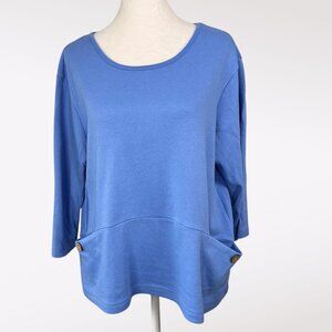 Blair Blue 3/4 Sleeve Pullover Top Button Pocket Detail Petite Medium